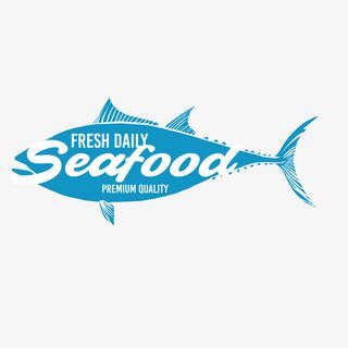 蓝色的创意鱼类海鲜标签免抠