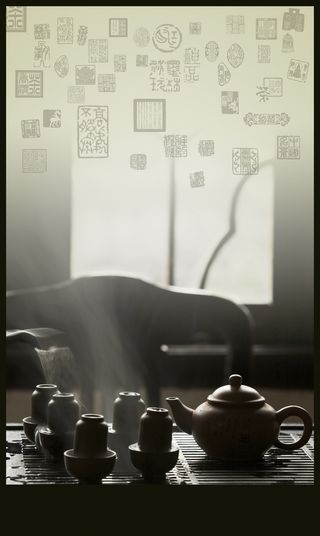中国风黑白茶道背景素材高清
