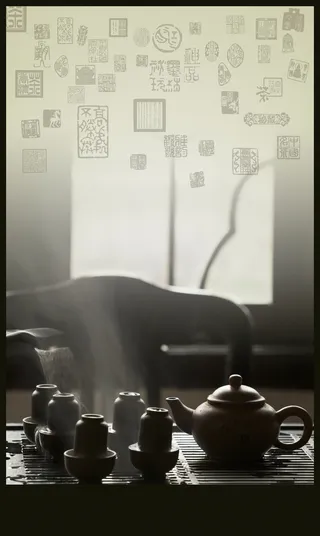 中国风黑白茶道背景素材高清