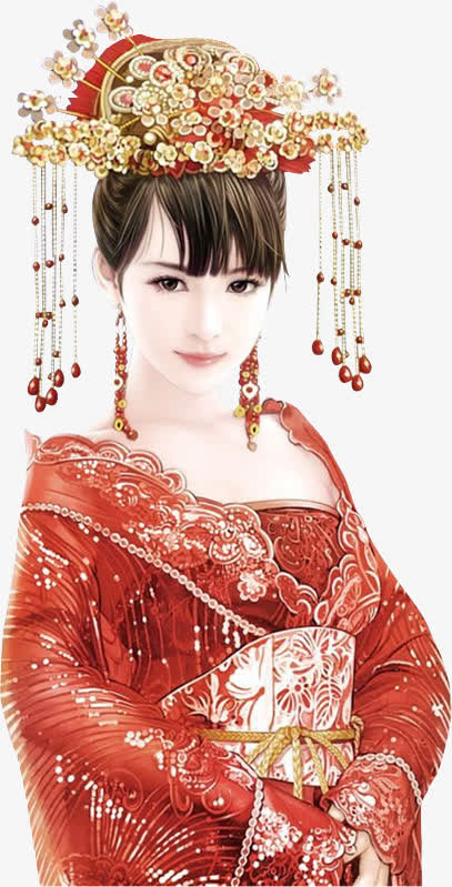 凤冠霞帔女子古风立绘免抠手绘/卡通手绘元素