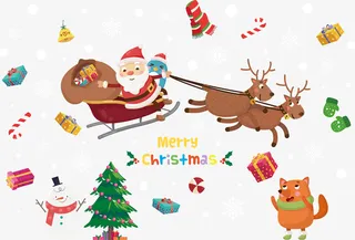 圣诞老人雪人窗纸免抠