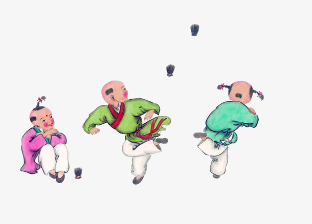 正在踢毽子的儿童免抠