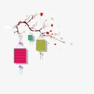 淡雅梅花灯笼免抠