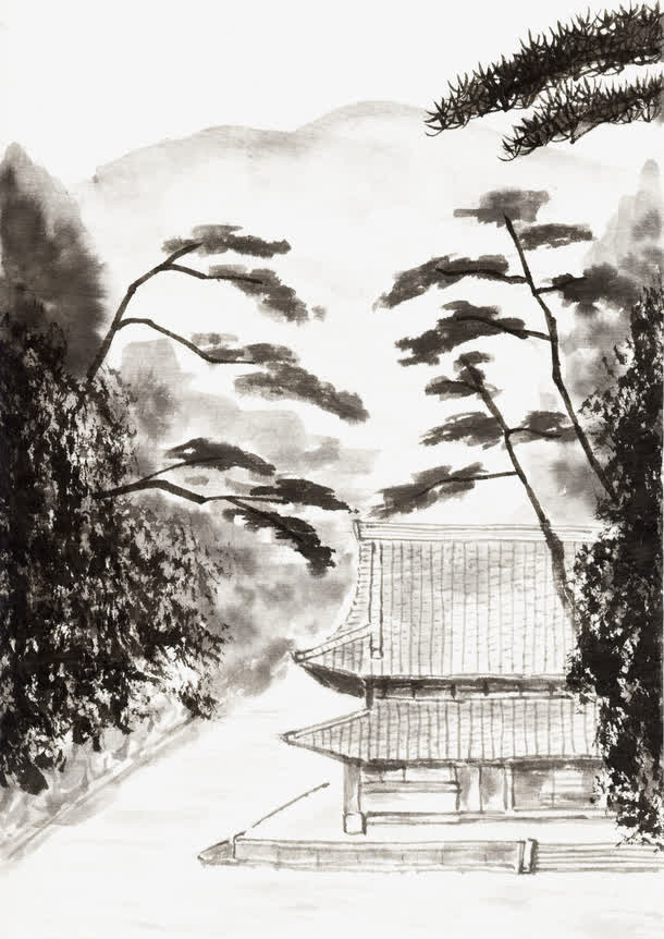 水墨房子免抠