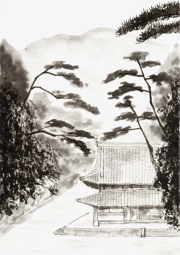 水墨房子免抠