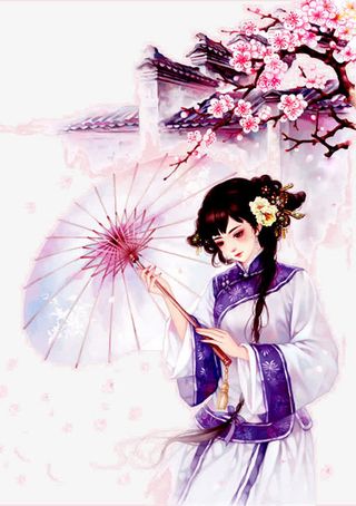 桃树下的美女免抠