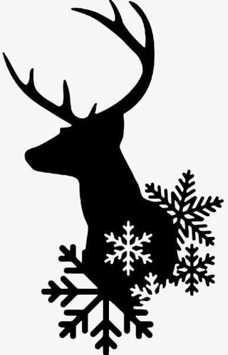 黑色驯鹿雪花免抠