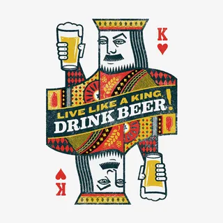 卡通手绘复古扑克王喝啤酒庆祝插免抠