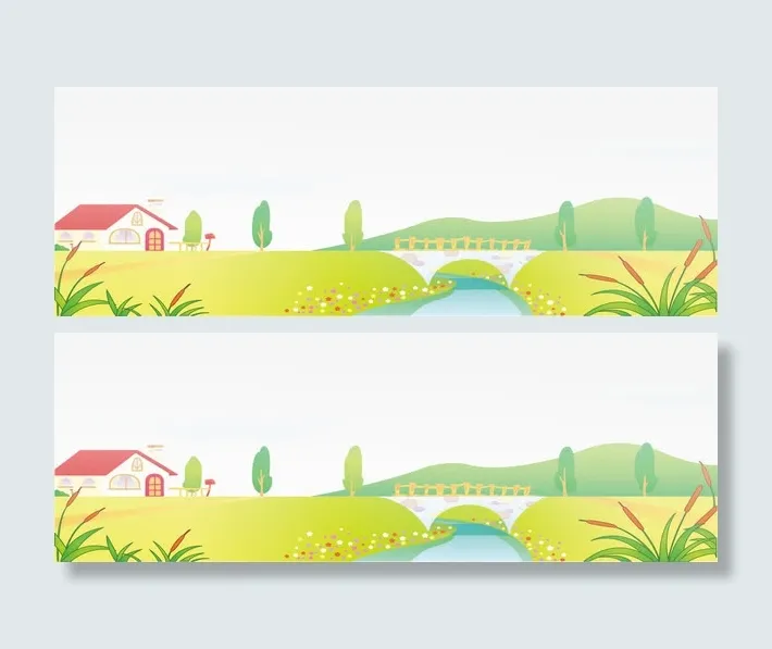 卡通动画村庄山水风景免抠