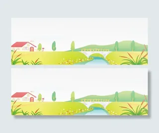 卡通动画村庄山水风景免抠