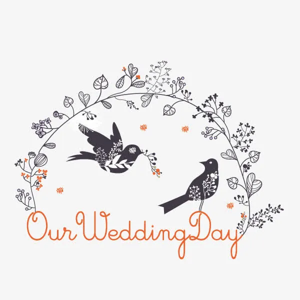 鸟 花纹 结婚请柬 线条免抠
