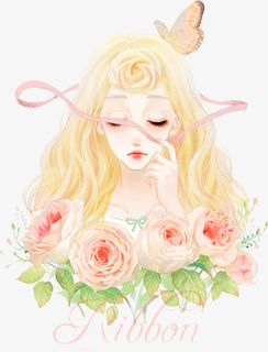 金发美丽春季花朵女孩免抠