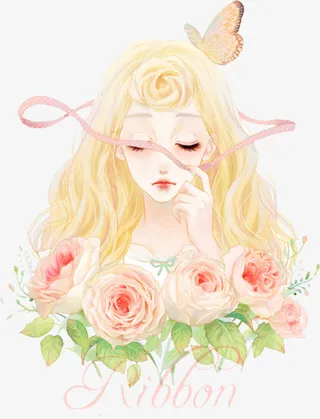 金发美丽春季花朵女孩免抠