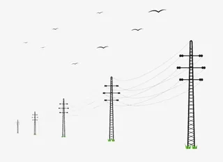 手绘黑色高压电线杆免抠
