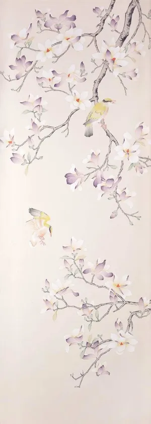 中式古典花鸟风景图案免抠