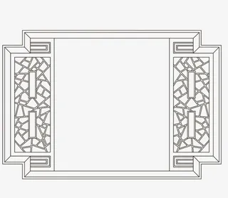 手绘中国风窗户边框装饰免抠