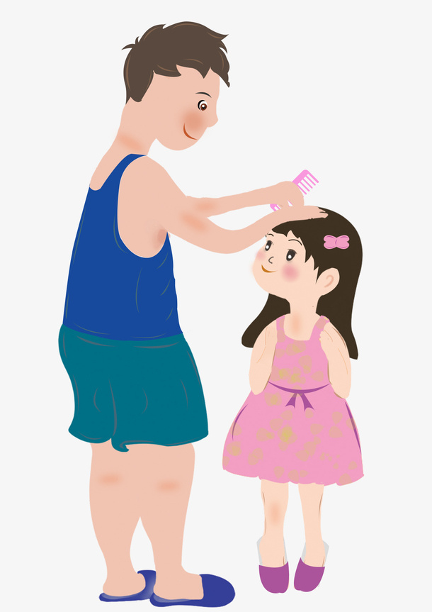 爸爸女儿梳头免抠