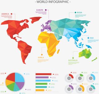 彩色低多边形地图免抠