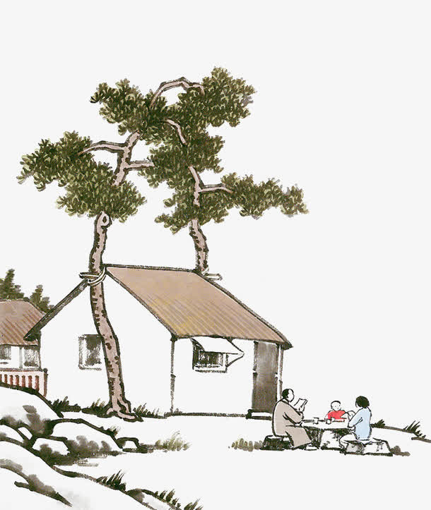 房屋前的一家人免抠