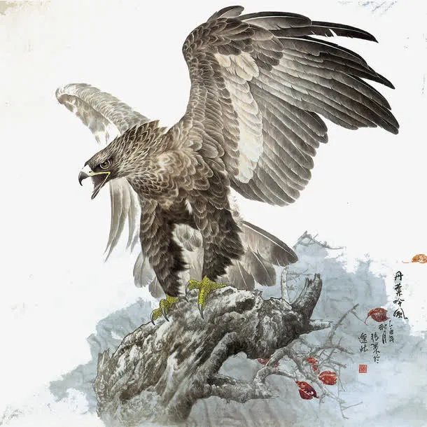 水墨展翅的老鹰免抠