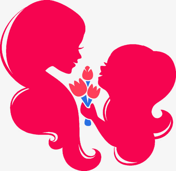 红色母子剪影免抠