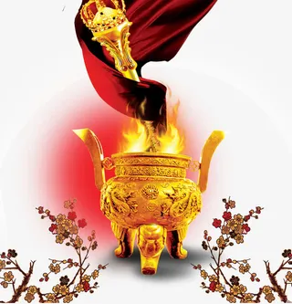 中国风丝绸金鼎素材免抠