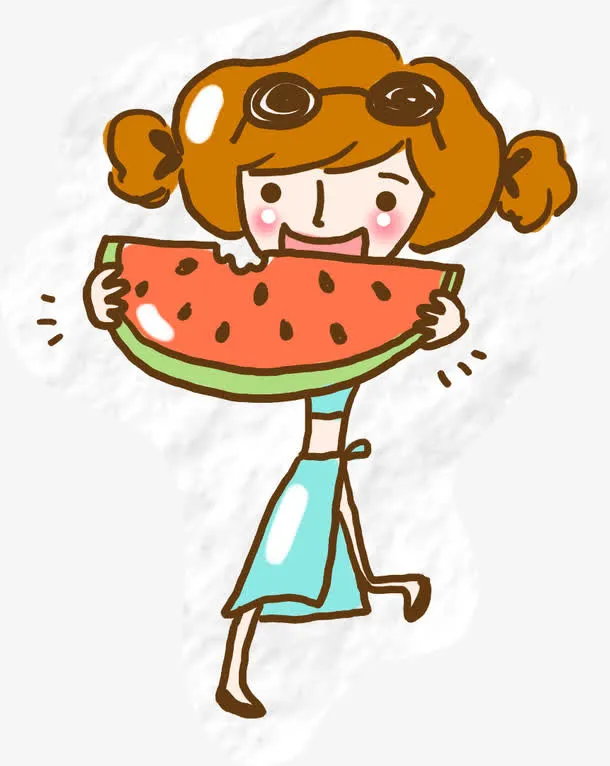 卡通小女孩吃西瓜效果图免抠