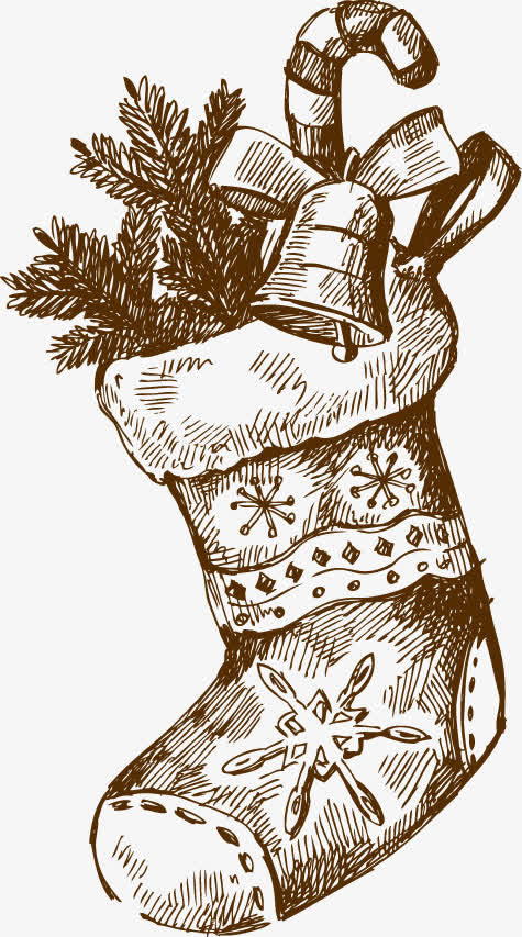 矢量复古手绘圣诞长筒袜素材免抠