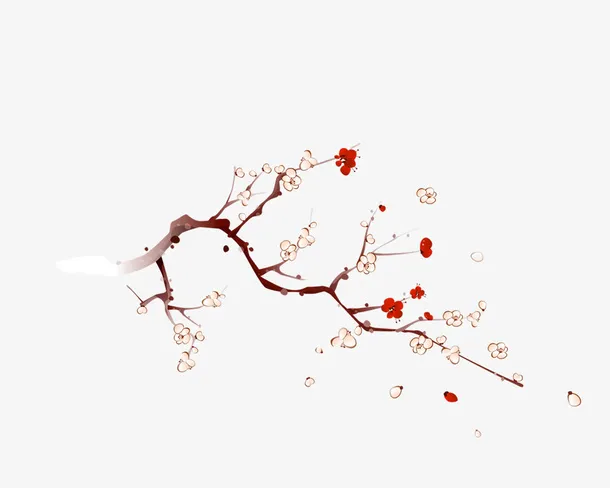 枝头红色梅花免抠