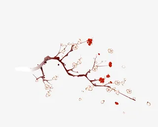 枝头红色梅花免抠