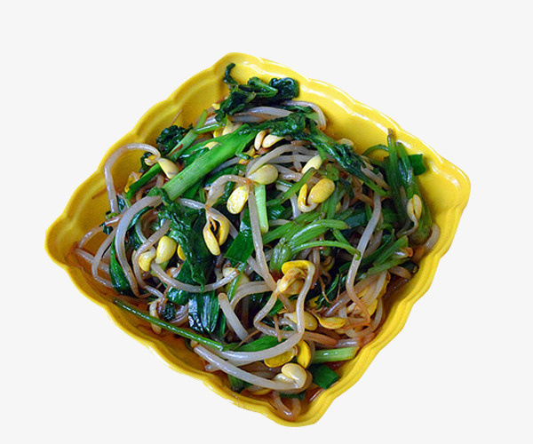 黄色碗里的食物韭菜炒黄豆芽免抠