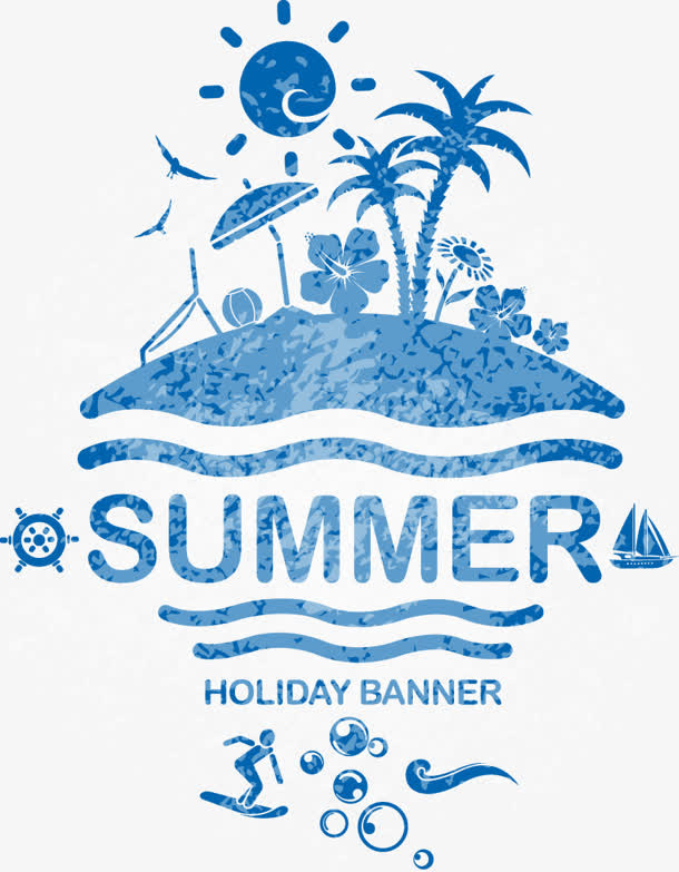 summer蓝色剪影夏天图标背景