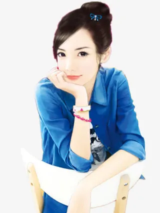 牛仔盘发清秀女子免抠