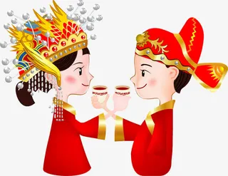 婚庆交杯酒手绘人物免抠