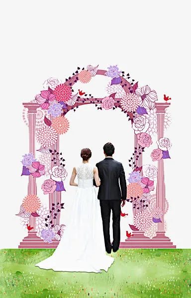 手绘与真人婚礼拱门免抠