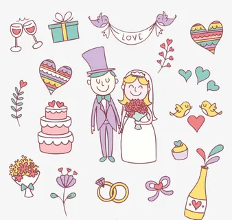 17款卡通婚礼元素矢量素材免抠 17款卡通婚礼元素矢量素材免抠