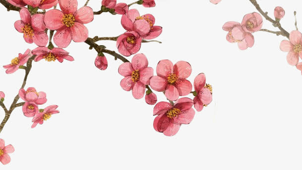 粉色手绘复古梅花免抠