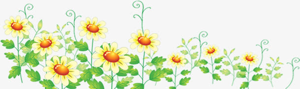 黄色卡通唯美花朵草地免抠