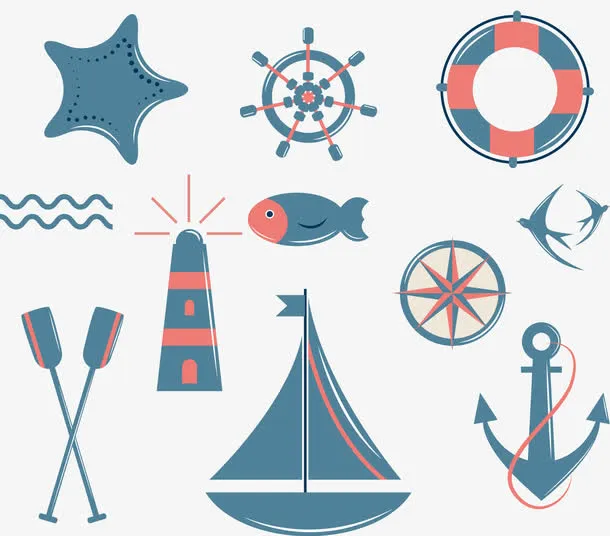 矢量手绘扁平海洋元素免抠