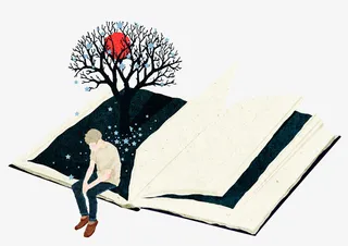 插画书本男人和树免抠