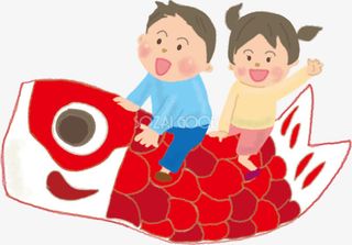骑着鲤鱼旗的小男孩小女孩免抠