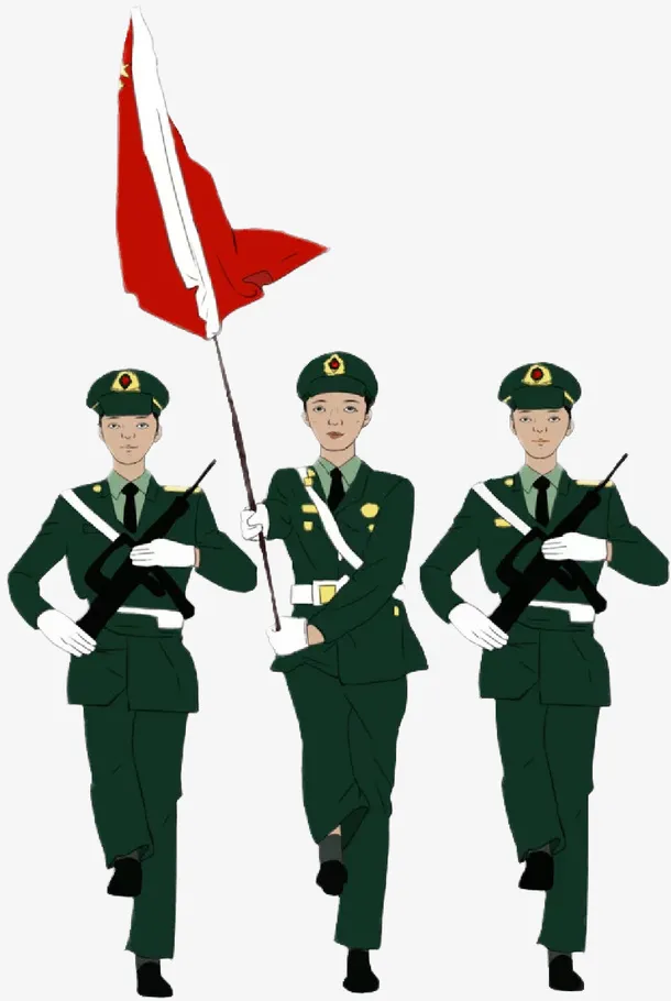 手绘三军仪仗队，免抠