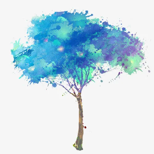 蓝色水彩的树免抠