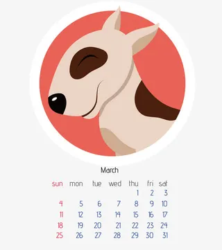 狗年卡通月历矢量模板免抠