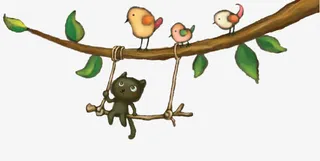 手绘树枝和鸟免抠