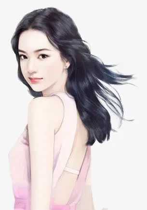 手绘白裙子 时尚美女免抠