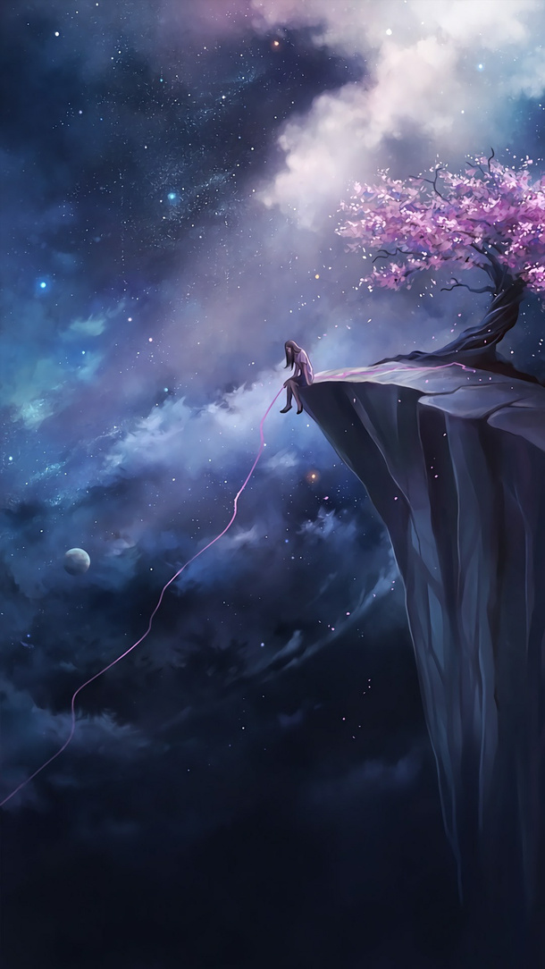 星空桃树背景