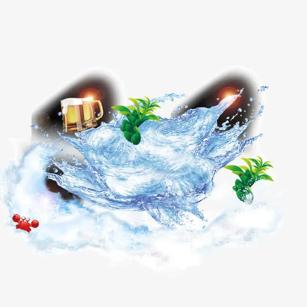 天空蓝 水 水花 植物免抠
