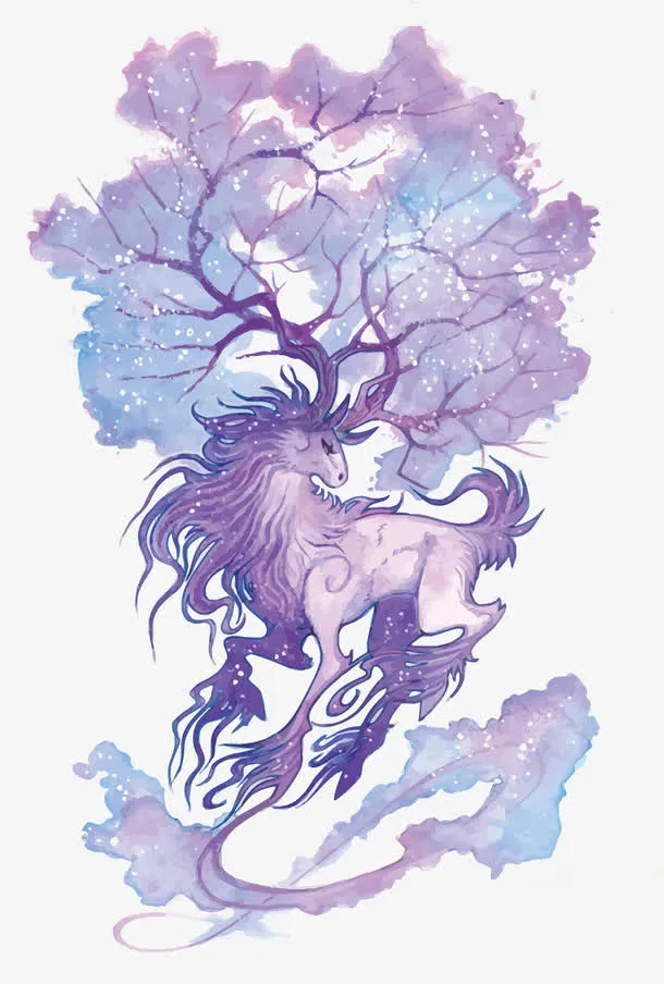 矢量紫色唯美鹿免抠