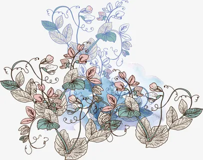 手绘彩色唯美花朵树枝叶子免抠